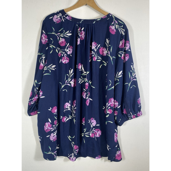 Woman Within Tunic Top 22/24 1X Blue Purple Floral Blouse Romantic Cottagecore - Picture 8 of 11